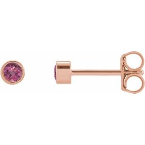 14K Rose 2.5 mm Round Natural Pink Tourmaline Micro Bezel-Set Earrings - BN & CO JEWELRY
