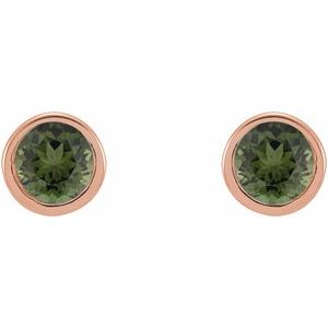 14K Rose 2 mm Round Natural Green Tourmaline Micro Bezel-Set Earrings - BN & CO JEWELRY