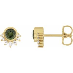 14K Yellow Natural Green Tourmaline & .08 CTW Natural Diamond Earrings - BN & CO JEWELRY