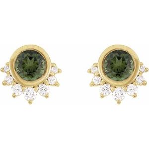 14K Yellow Natural Green Tourmaline & .08 CTW Natural Diamond Earrings - BN & CO JEWELRY