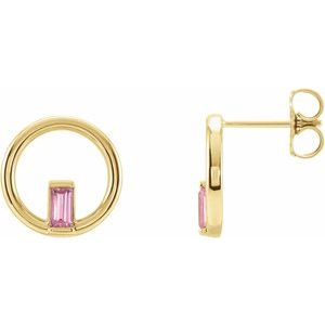 14K Yellow Natural Pink Tourmaline Circle Earrings - BN & CO JEWELRY