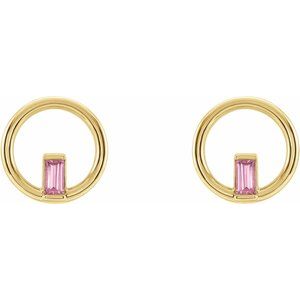 14K Yellow Natural Pink Tourmaline Circle Earrings - BN & CO JEWELRY