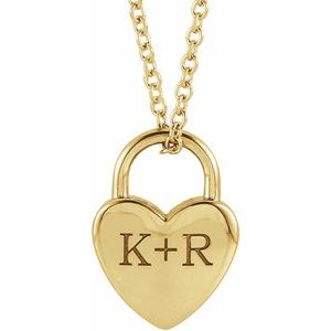 14K Yellow Engravable Heart Lock 16-18" Necklace - BN & CO JEWELRY