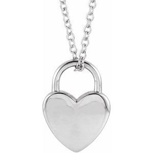 14K White Engravable Heart Lock 16-18" Necklace - BN & CO JEWELRY
