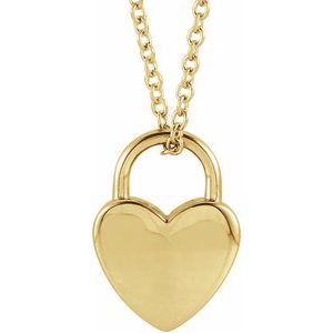 14K Yellow Engravable Heart Lock 16-18" Necklace - BN & CO JEWELRY