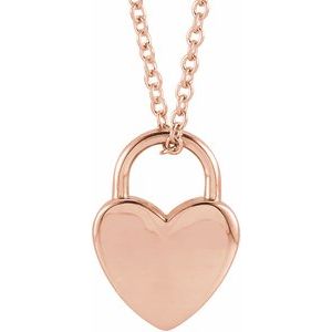 14K Rose Engravable Heart Lock 16-18" Necklace - BN & CO JEWELRY