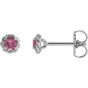 Sterling Silver 4.5 mm Natural Pink Tourmaline Claw-Prong Rope Earrings - BN & CO JEWELRY