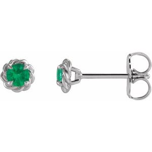14K White 4.5 mm Lab-Grown Emerald Claw-Prong Rope Earrings - BN & CO JEWELRY