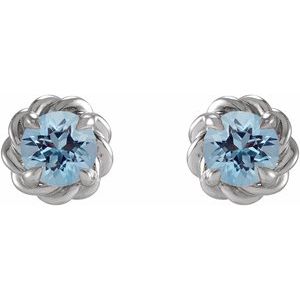 14K White 5 mm Natural Aquamarine Claw-Prong Rope Earrings - BN & CO JEWELRY