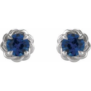 14K White 4.5 mm Lab-Grown Blue Sapphire Claw-Prong Rope Earrings - BN & CO JEWELRY