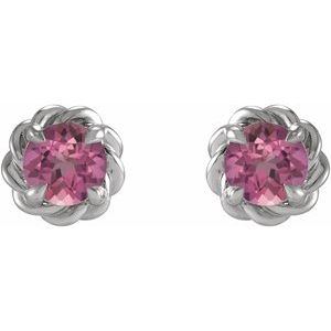 Sterling Silver 4 mm Natural Pink Tourmaline Claw-Prong Rope Earrings - BN & CO JEWELRY