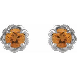 Sterling Silver 4 mm Natural Citrine Claw-Prong Rope Earrings - BN & CO JEWELRY