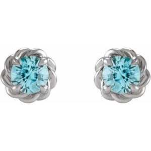 14K White 4 mm Natural Blue Zircon Claw-Prong Rope Earrings - BN & CO JEWELRY