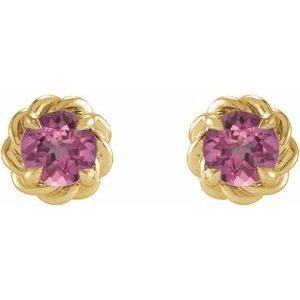 14K Yellow 3 mm Natural Pink Tourmaline Claw-Prong Rope Earrings - BN & CO JEWELRY