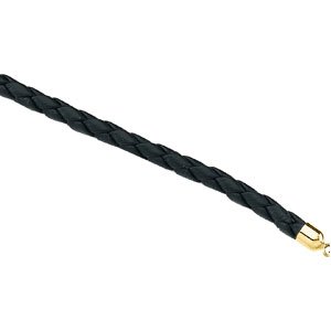 Black 5 mm Braided Leather 16" Cord with 14K Yellow Lobster Clasp - BN & CO JEWELRY