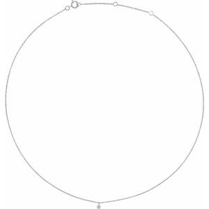 14K White 1/6 CT Drilled Natural Diamond Solitaire 16-18" Necklace - BN & CO JEWELRY