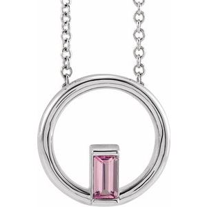 14K White Natural Pink Tourmaline Circle 16-18" Necklace - BN & CO JEWELRY