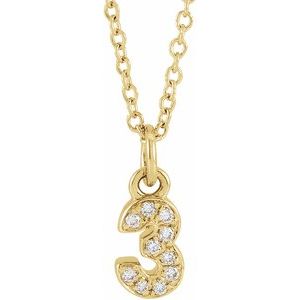 14K Yellow .04 CTW Natural Diamond Numeral 3 16-18" Necklace - BN & CO JEWELRY