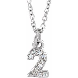 14K White .03 CTW Natural Diamond Numeral 2 16-18" Necklace - BN & CO JEWELRY