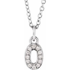 14K White .04 CTW Natural Diamond Numeral 0 16-18" Necklace - BN & CO JEWELRY
