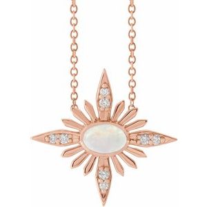 14K Rose Natural White Ethiopian Opal & .08 CTW Natural Diamond Celestial 16-18" Necklace - BN & CO JEWELRY