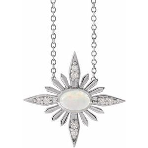 Sterling Silver Natural White Ethiopian Opal & .08 CTW Natural Diamond Celestial 16-18" Necklace - BN & CO JEWELRY