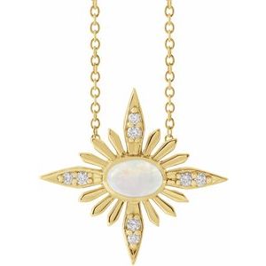 14K Yellow Natural White Ethiopian Opal & .08 CTW Natural Diamond Celestial 16-18" Necklace - BN & CO JEWELRY