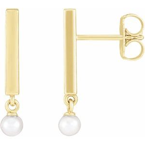 14K Yellow Cultured White Seed Pearl Bar Earrings - BN & CO JEWELRY