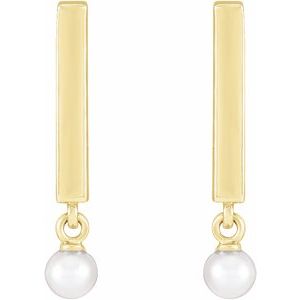 14K Yellow Cultured White Seed Pearl Bar Earrings - BN & CO JEWELRY