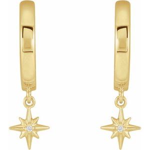 14K Yellow .0075 CTW Natural Diamond Celestial Hinged Hoop Earrings - BN & CO JEWELRY
