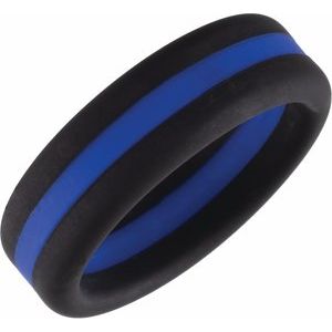Black with Blue Stripe Silicone Dome Comfort-Fit Band Size 12 - BN & CO JEWELRY