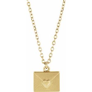 14K Yellow Heart Envelope 16-18" Necklace - BN & CO JEWELRY
