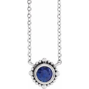 Sterling Silver 3 mm Natural Blue Sapphire Beaded Bezel-Set 18" Necklace - BN & CO JEWELRY