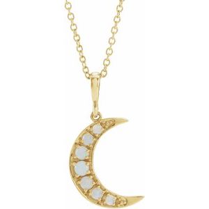 14K Yellow Natural White Opal Cabochon Crescent Moon 16-18" Necklace - BN & CO JEWELRY