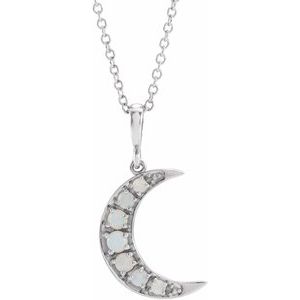 Sterling Silver Natural White Opal Cabochon Crescent Moon 16-18" Necklace - BN & CO JEWELRY
