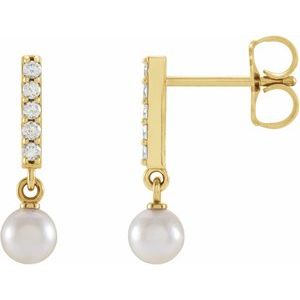 14K Yellow Cultured Akoya Pearl & .03 CTW Natural Diamond Bar Earrings - BN & CO JEWELRY