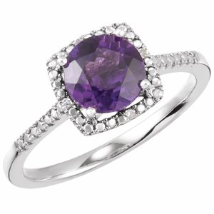Sterling Silver Natural Amethyst & .01 CTW Natural Diamond Ring - BN & CO JEWELRY