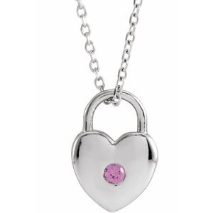 Sterling Silver Natural Pink Sapphire Heart Lock 18" Necklace - BN & CO JEWELRY