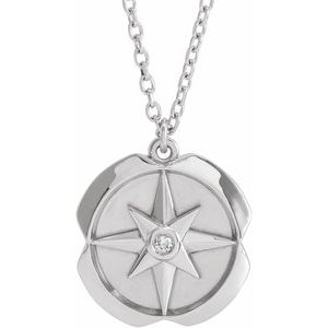 14K White .01 CT Natural Diamond Celestial Medallion 16-18" Necklace - BN & CO JEWELRY