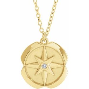 14K Yellow .01 CT Natural Diamond Celestial Medallion 16-18" Necklace - BN & CO JEWELRY