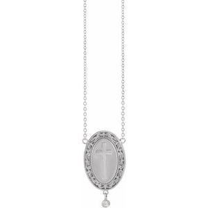 14K White .015 CT Natural Diamond Rosary Cross 18" Necklace - BN & CO JEWELRY
