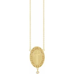 14K Yellow .015 CT Natural Diamond Rosary Cross 18" Necklace - BN & CO JEWELRY