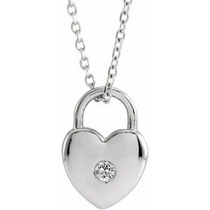 Sterling Silver Natural White Sapphire Heart Lock 18" Necklace - BN & CO JEWELRY
