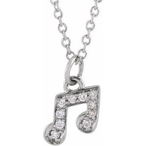 14K White .05 CTW Natural Diamond Petite Music Note 16-18" Necklace - BN & CO JEWELRY