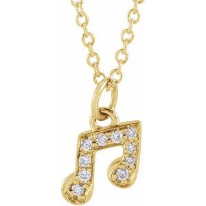 14K Yellow .05 CTW Natural Diamond Petite Music Note 16-18" Necklace - BN & CO JEWELRY