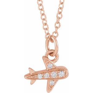 14K Rose .025 CTW Natural Diamond Petite Airplane 16-18" Necklace - BN & CO JEWELRY