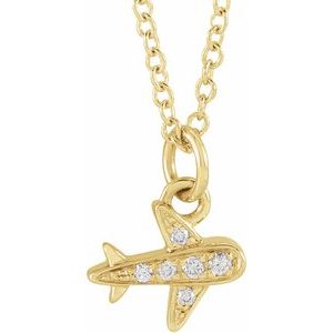 14K Yellow .025 CTW Natural Diamond Petite Airplane 16-18" Necklace - BN & CO JEWELRY