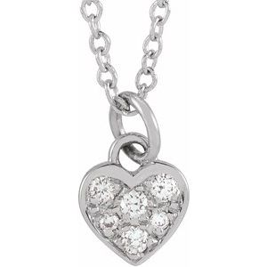 14K White .06 CTW Natural Diamond Petite Heart 16-18" Necklace - BN & CO JEWELRY