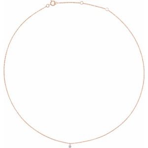 14K Rose 1/6 CT Drilled Natural Diamond Solitaire 16-18" Necklace - BN & CO JEWELRY