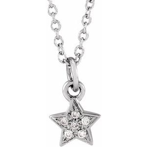14K White .03 CTW Diamond Youth Petite Star 15" Necklace - BN & CO JEWELRY